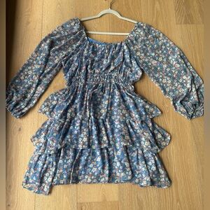 ARULA Blue Floral Tiered Blouse